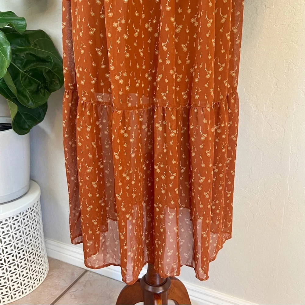 •MOUSSY• Long Sleeve Ruffle Maxi Dress in Sienna Floral Print Size Small - Picture 8 of 12